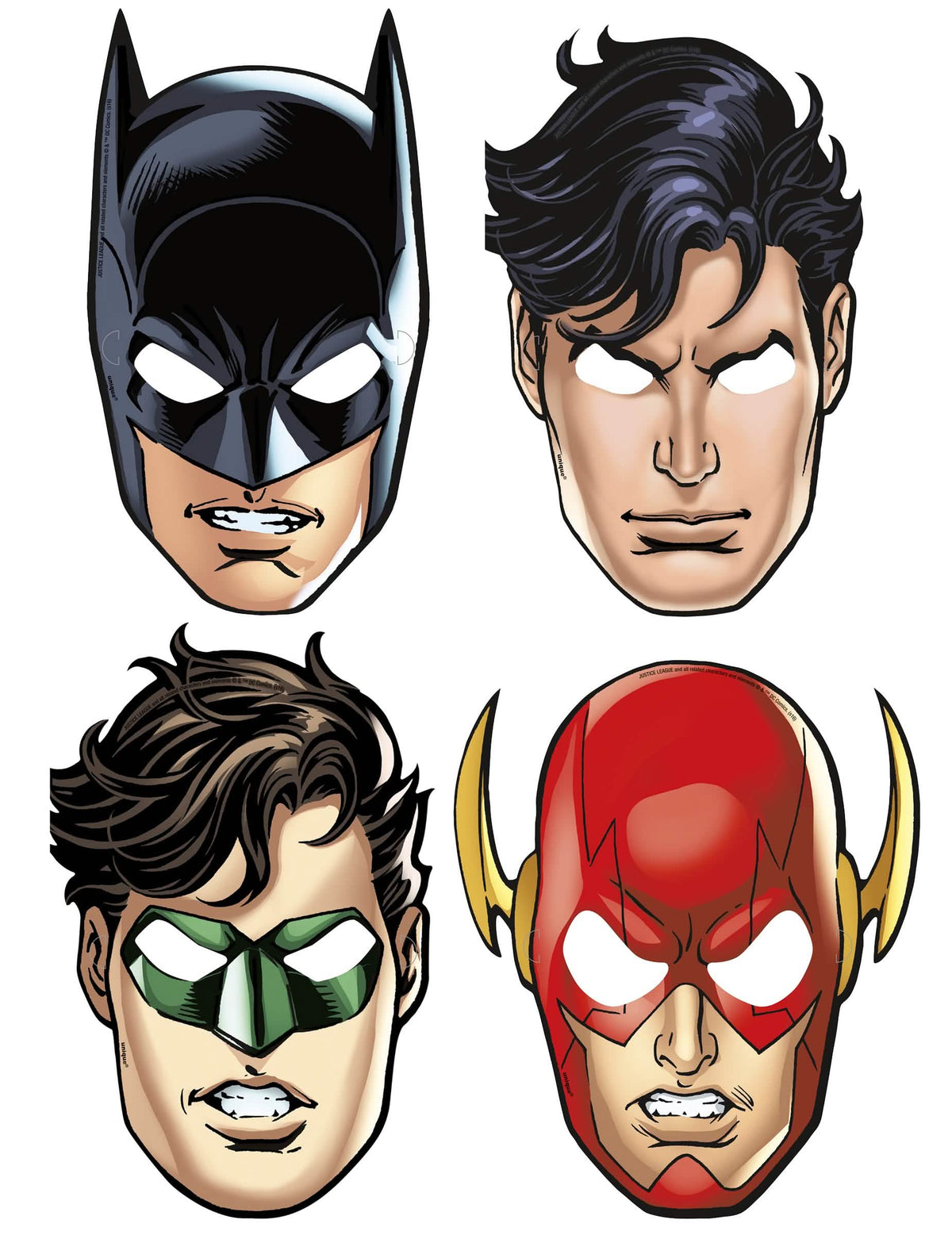 Naamarit kartongista Justice League Batman Superman Green Lantern ja Flash