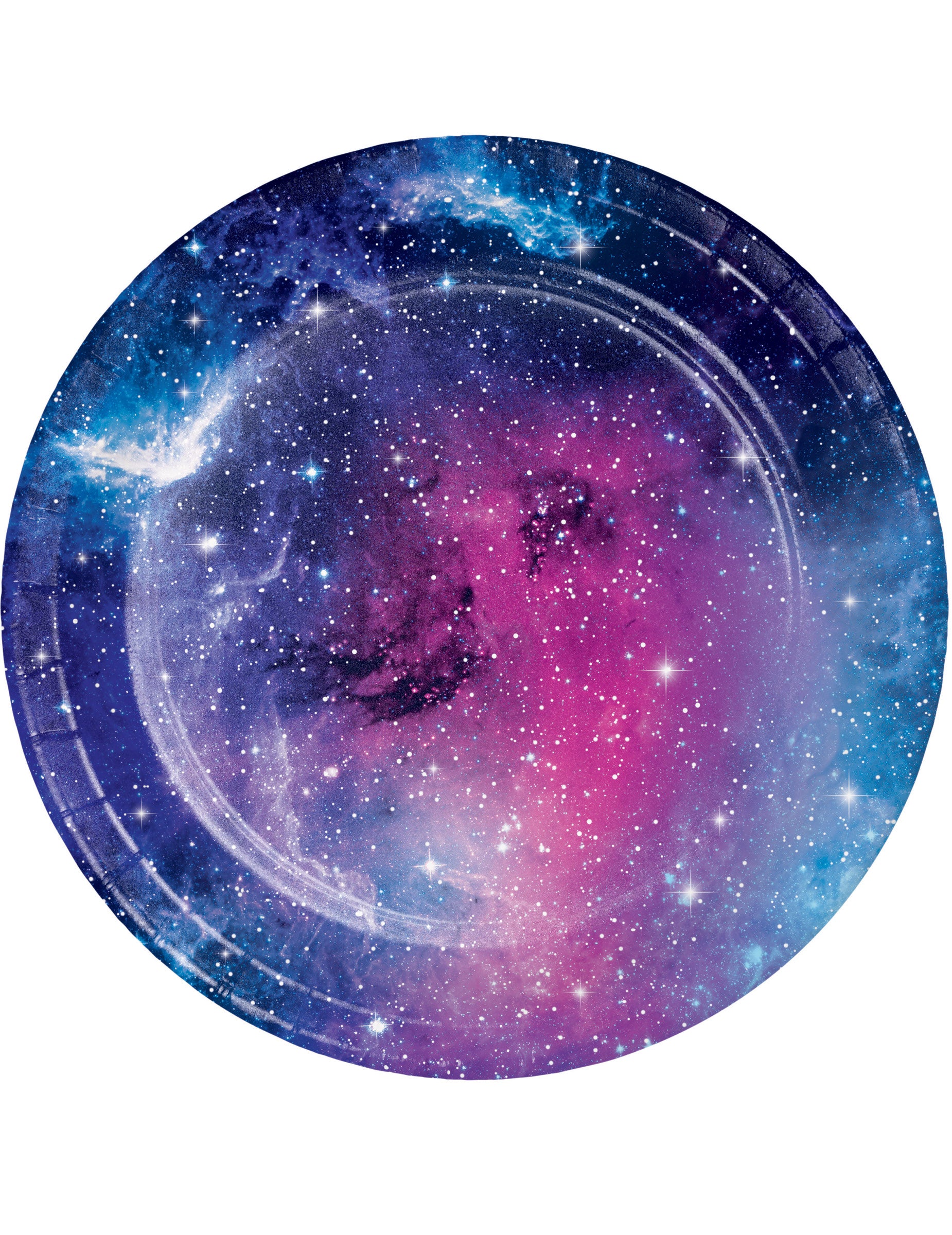 Assiettes en carton galaxy et étoiles pour fête violettes et bleues
