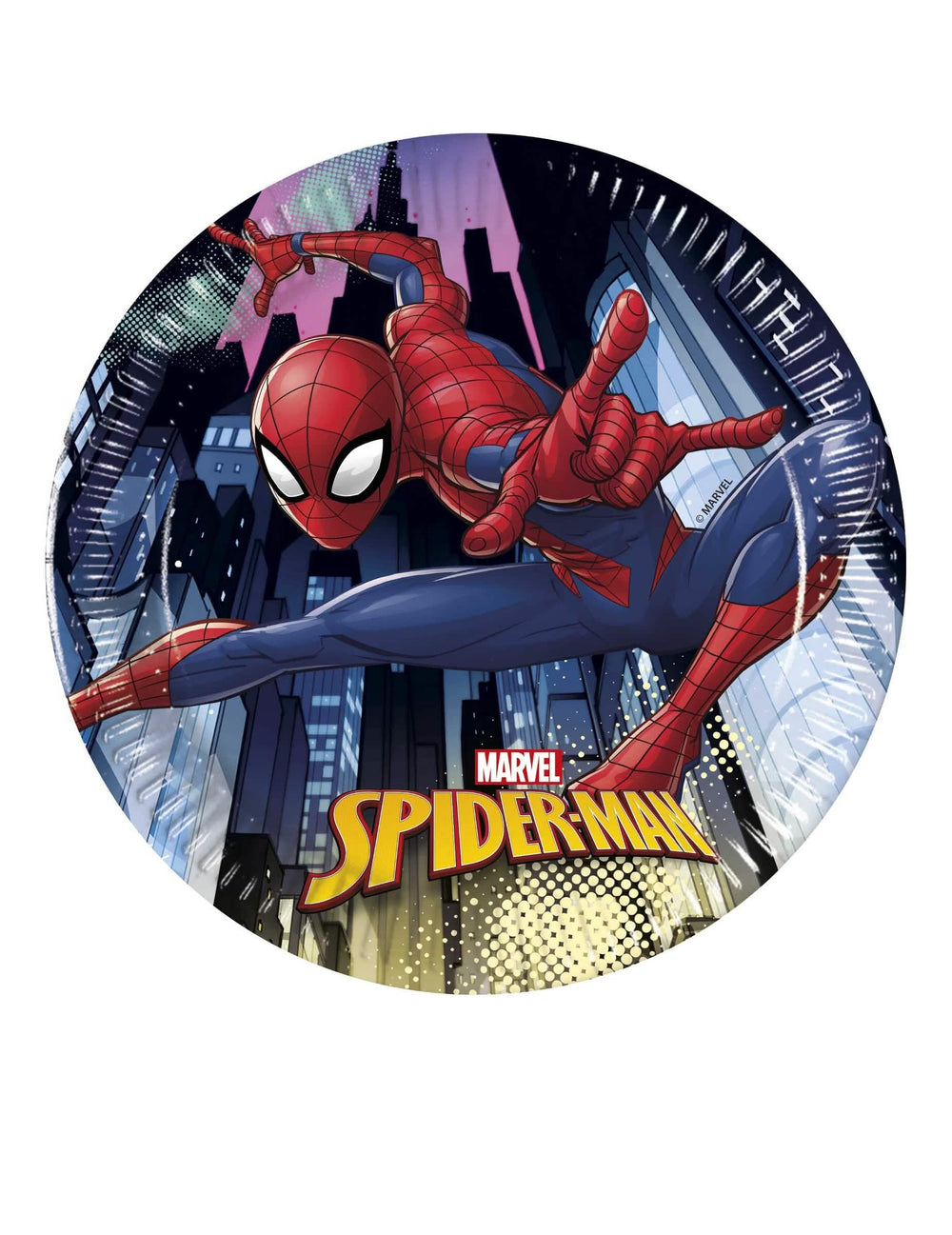 Spiderman-lautaset synttärit sininen ja punainen kaupungin koristelulla