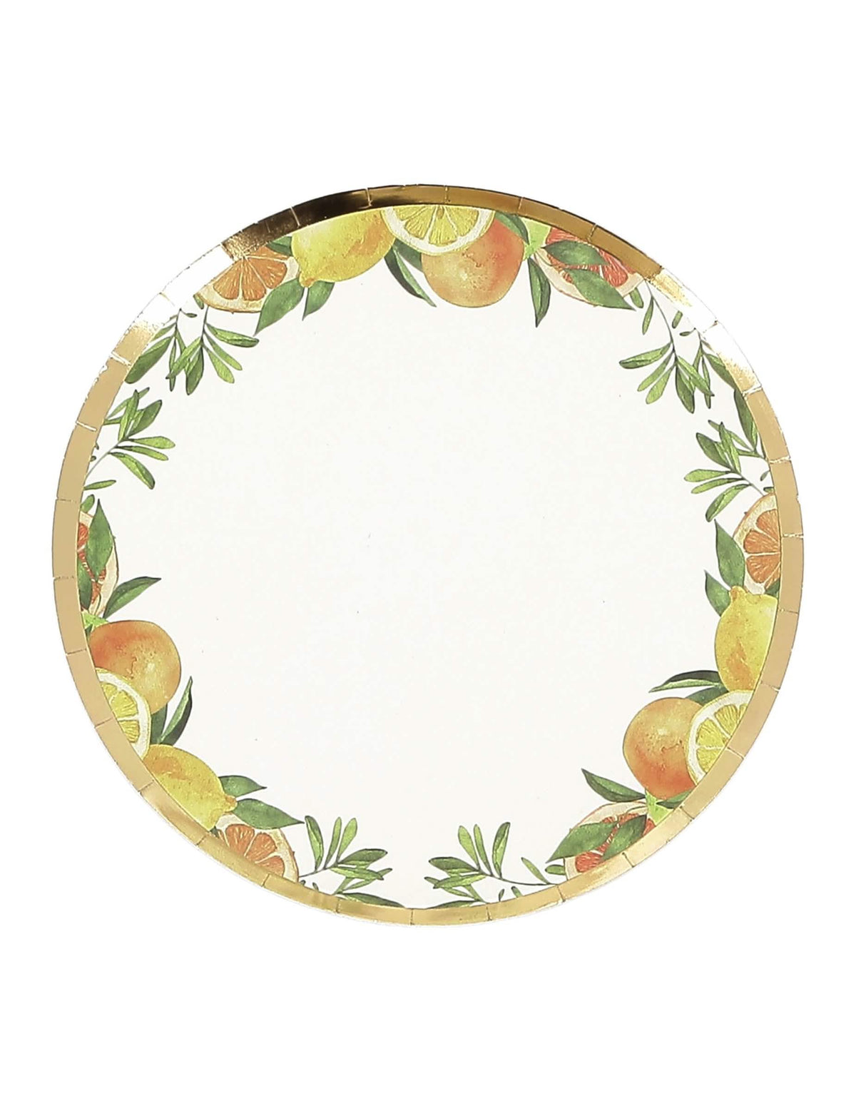 Petites assiettes fizz agrume en carton crème orange jaune et or décor fruité