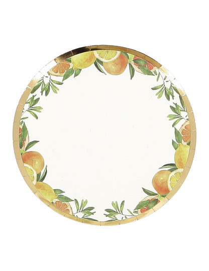Petites assiettes fizz agrume en carton crème orange jaune et or décor fruité