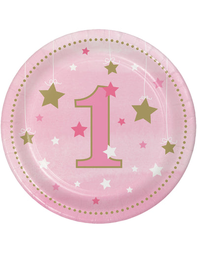Petites assiettes en carton One Little Star pour 1 an roses