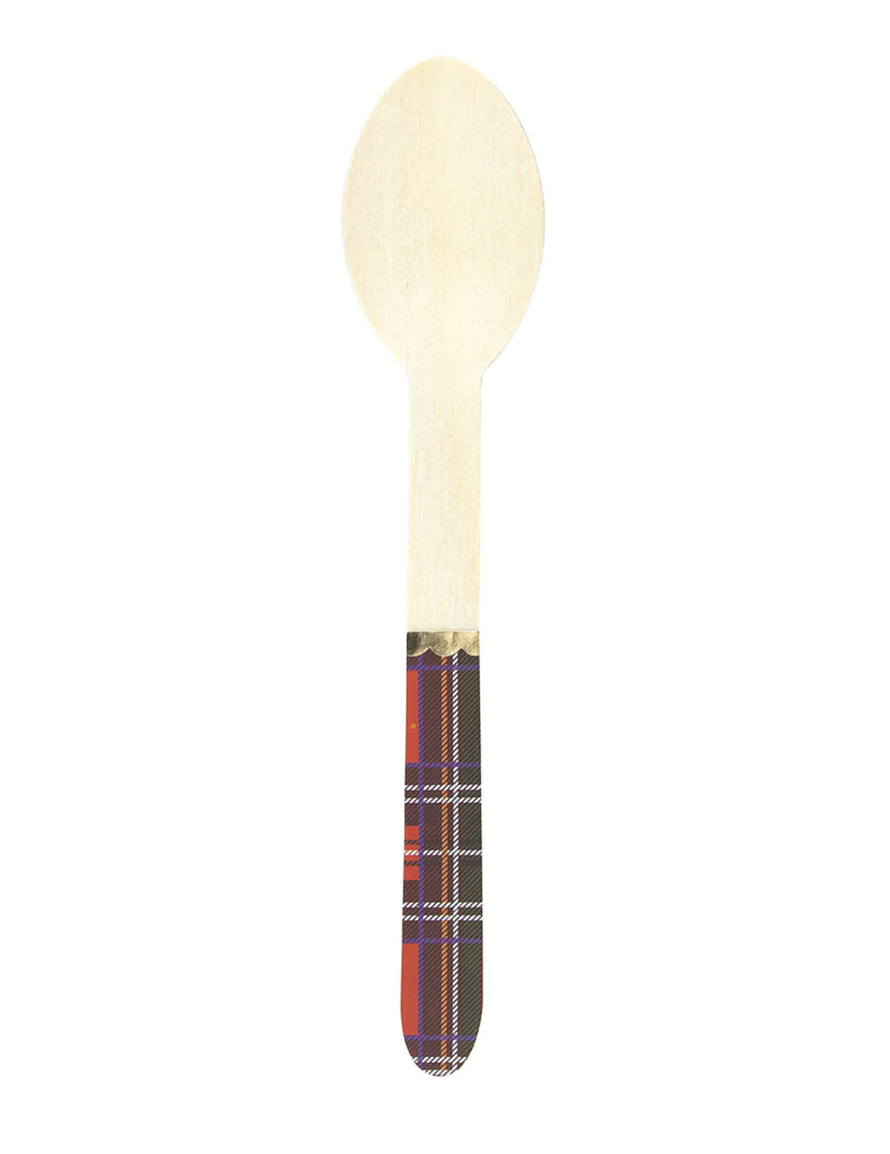 Petites cuillères en bois tartan de Noël pour fête à galon doré
