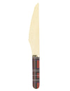 Couteau en bois tartan de Noël pour fête avec manche à carreaux rouges et galon doré