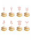 Pics en bois bébé pour baby shower rose aux motifs variés
