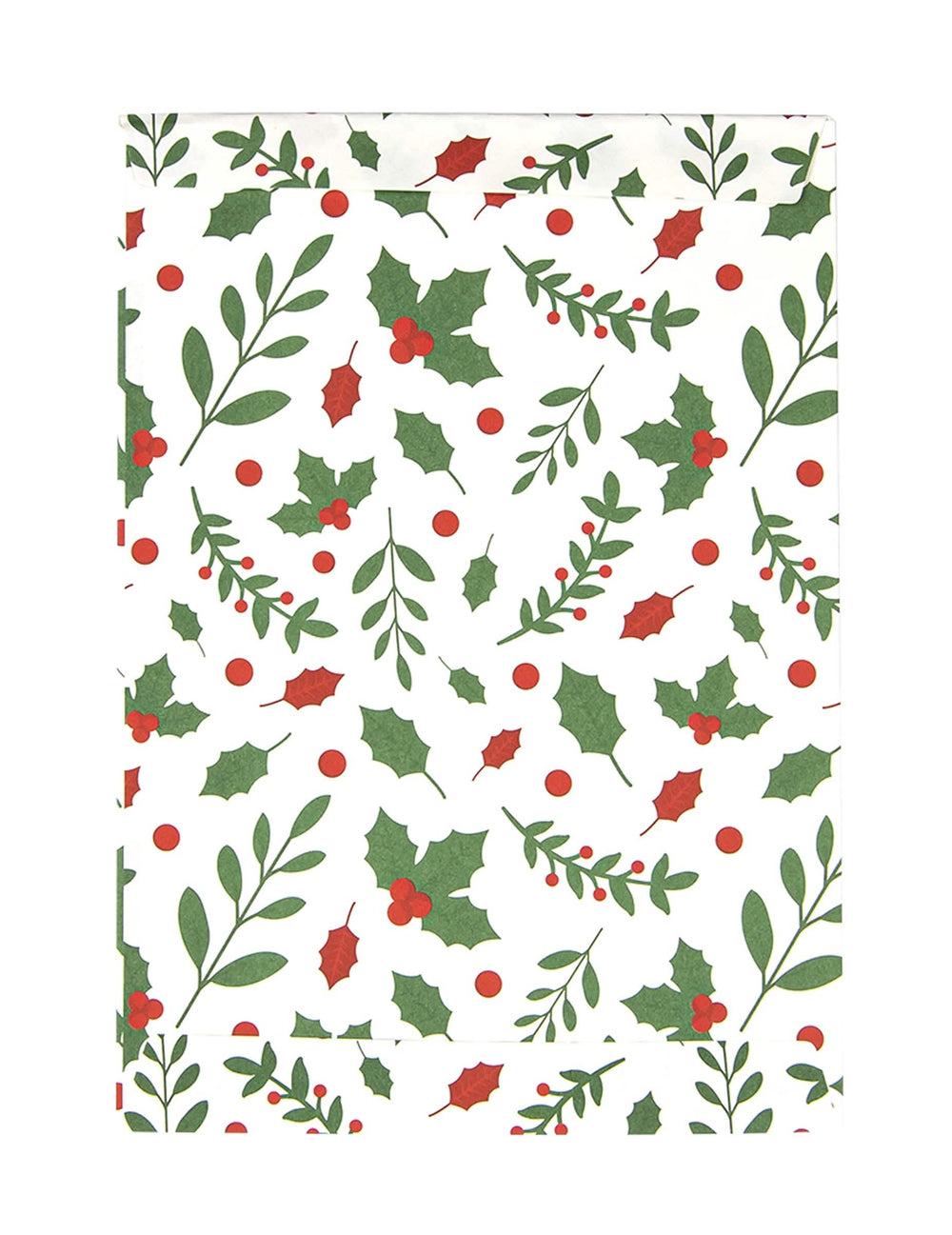 Pochettes cadeaux houx de Noël en papier blanc à motifs rouges et verts