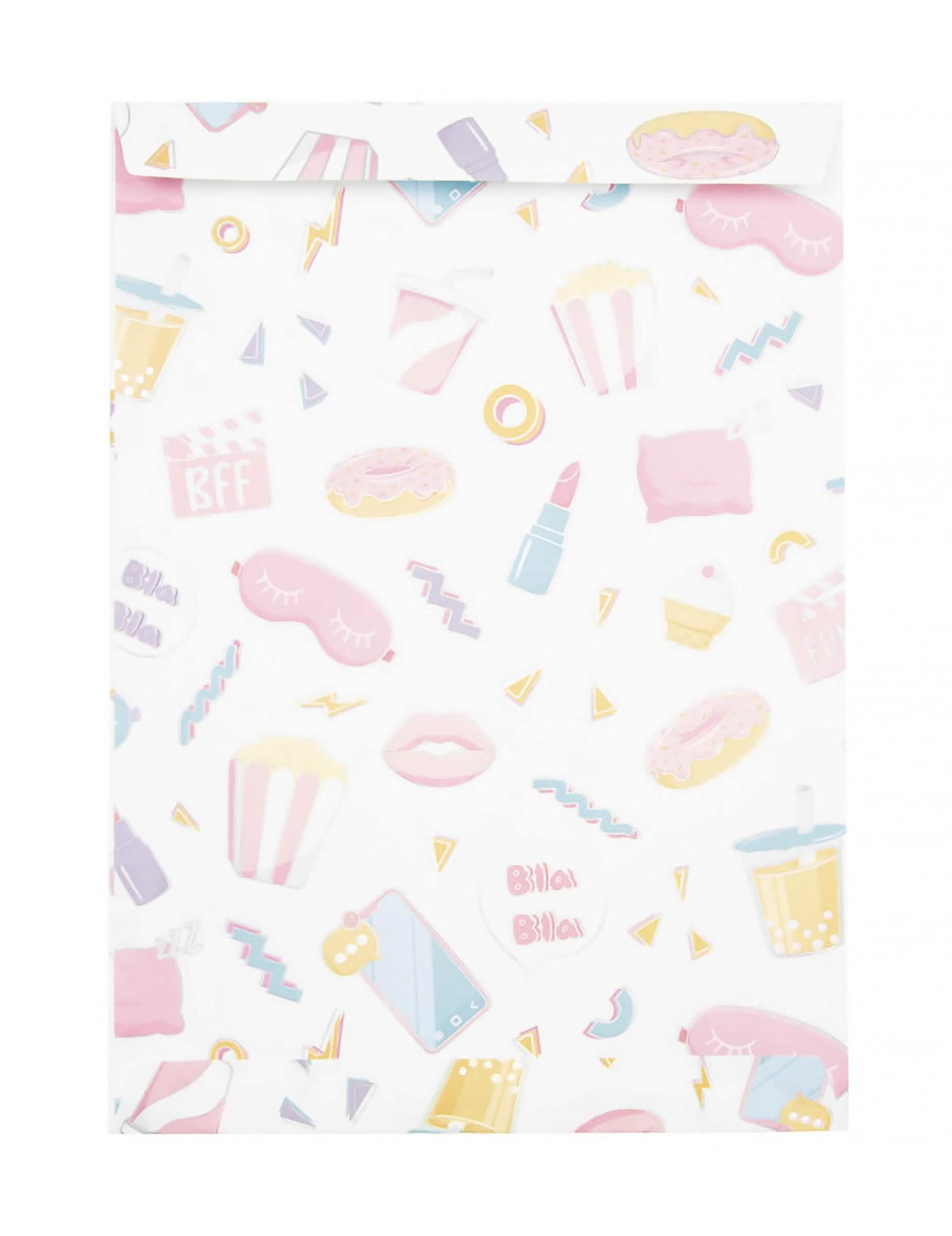 Pochettes cadeaux pyjama party en papier blanches aux motifs pastels