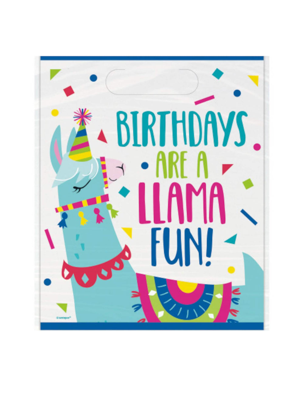 Sacs cadeaux lama pour anniversaire enfant multicolores avec message Birthdays are a llama fun