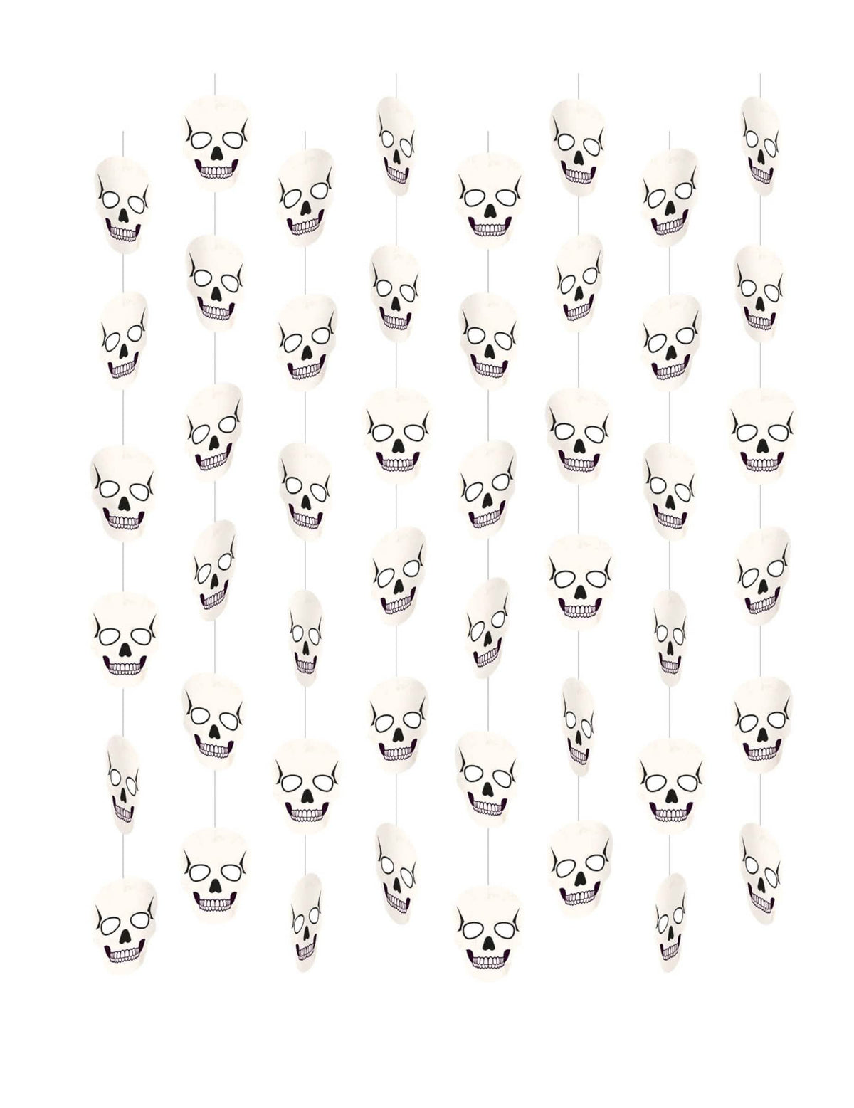 Suspensions sur fil crânes squelette pour Halloween blanches lot de 8