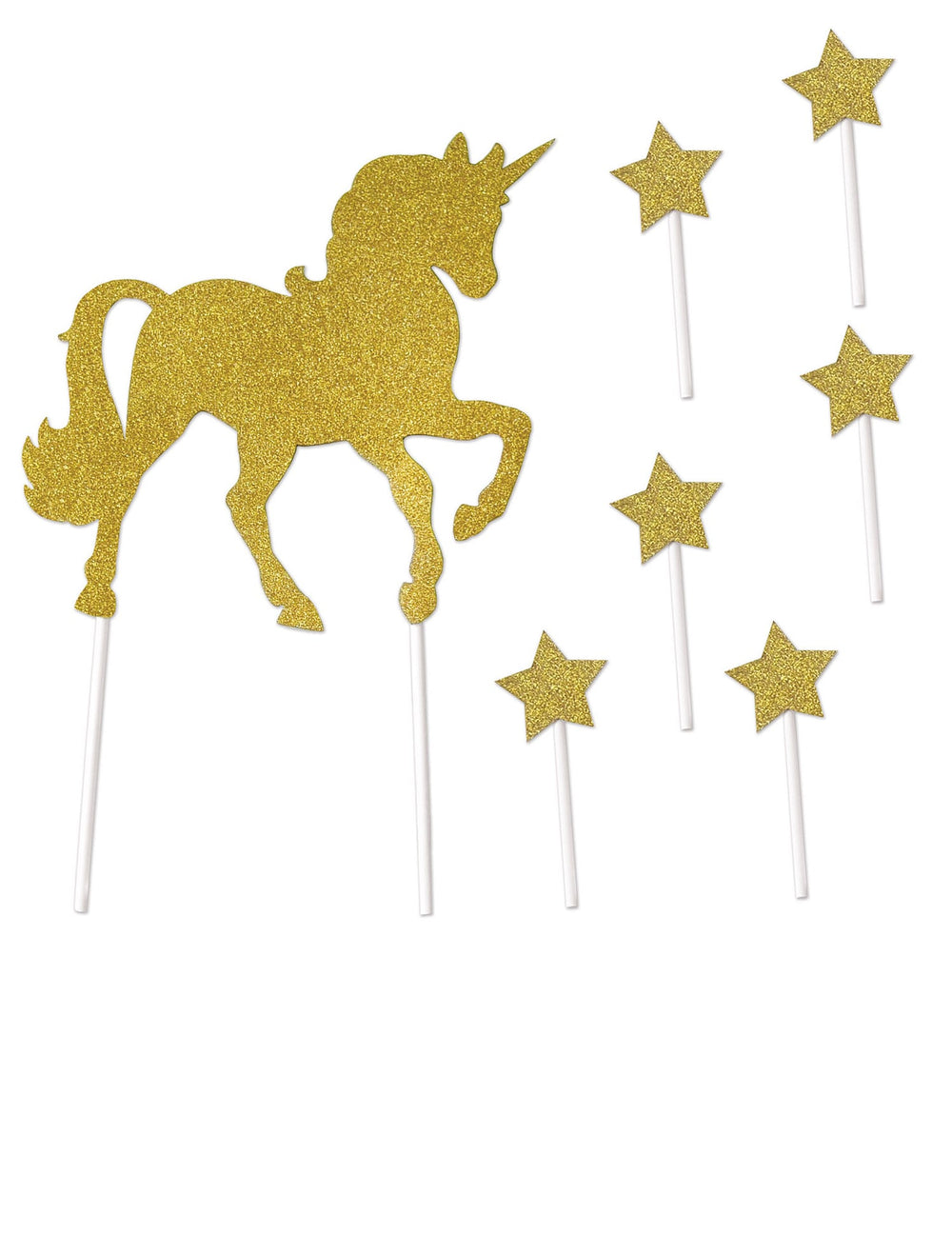 Accessoires de décoration pour gâteau licorne et étoiles en carton doré pailleté