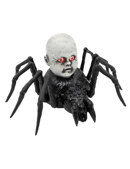 Mise en situation de l'araignée avec poupée rampante animée et lumineuse pour Halloween