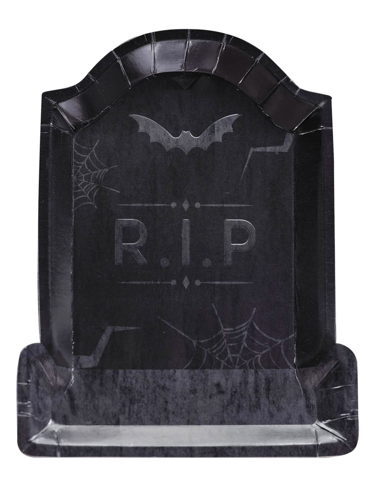 Assiettes en carton pierre tombale RIP pour Halloween noires avec motifs chauve-souris et toiles d'araignée