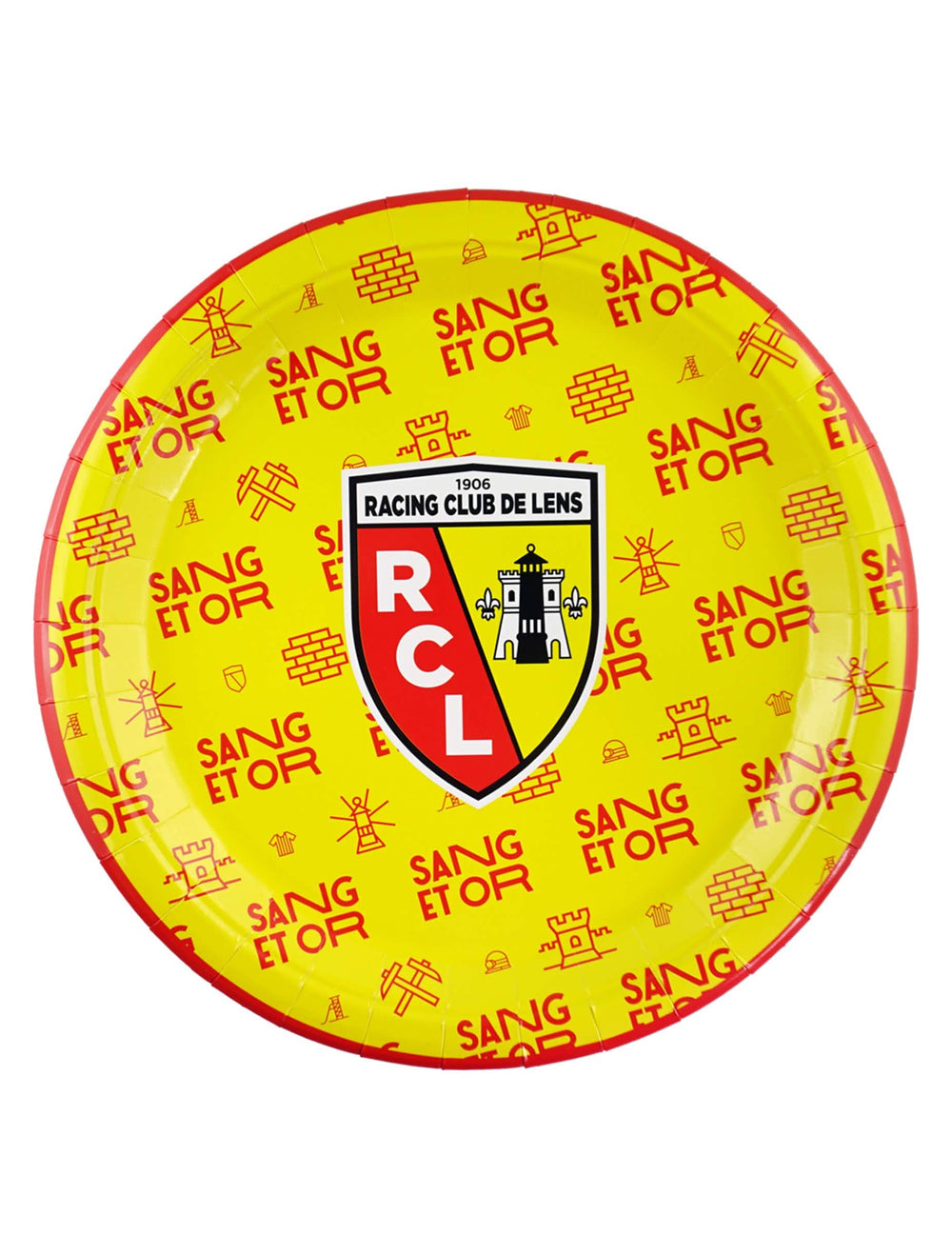 Assiettes rondes RC Lens pour supporter jaune et rouge