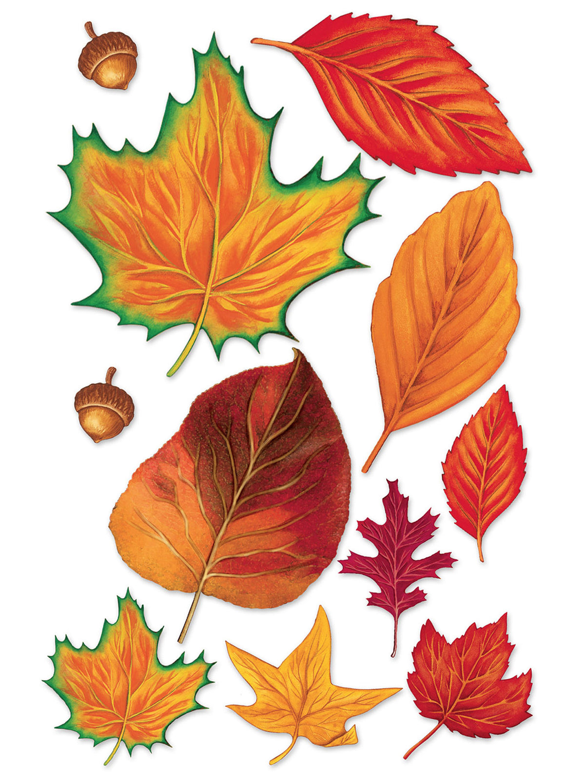 Assortiment de 11 feuilles d'automne pour décoration en carton aux couleurs orange rouge et jaune
