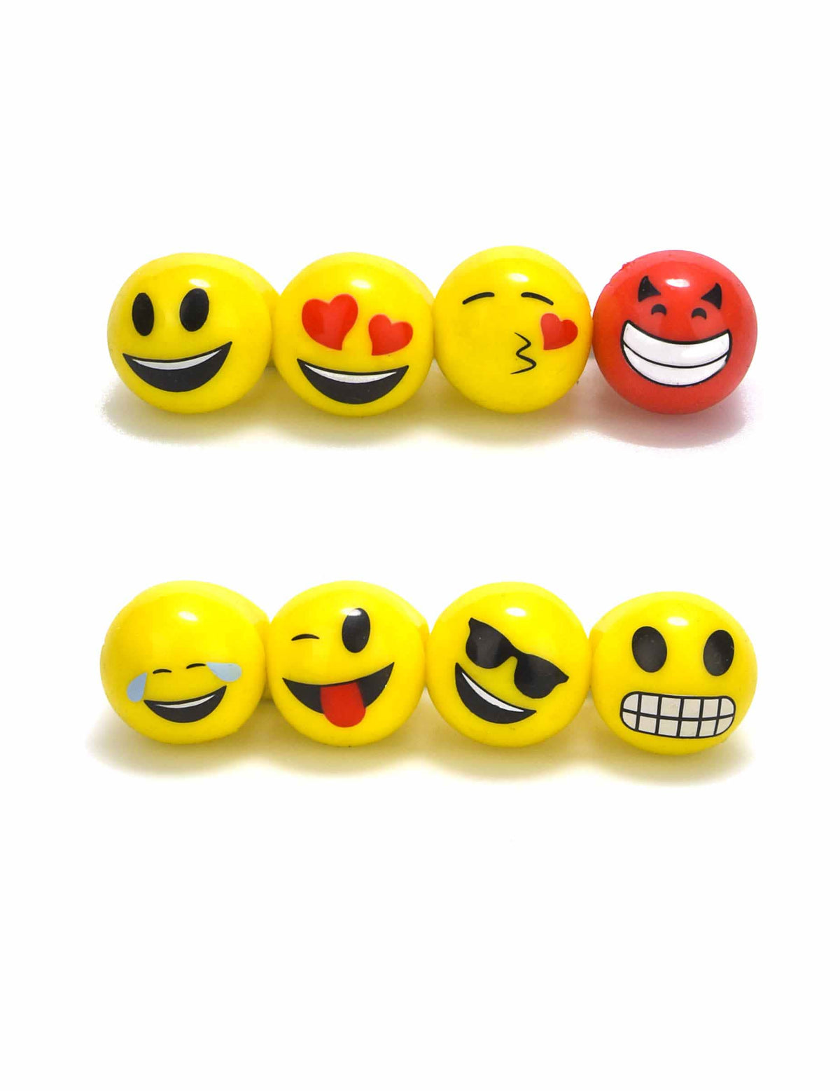 Bague LED Imoji™ pour enfant jaune et rouge avec différentes expressions émoticônes