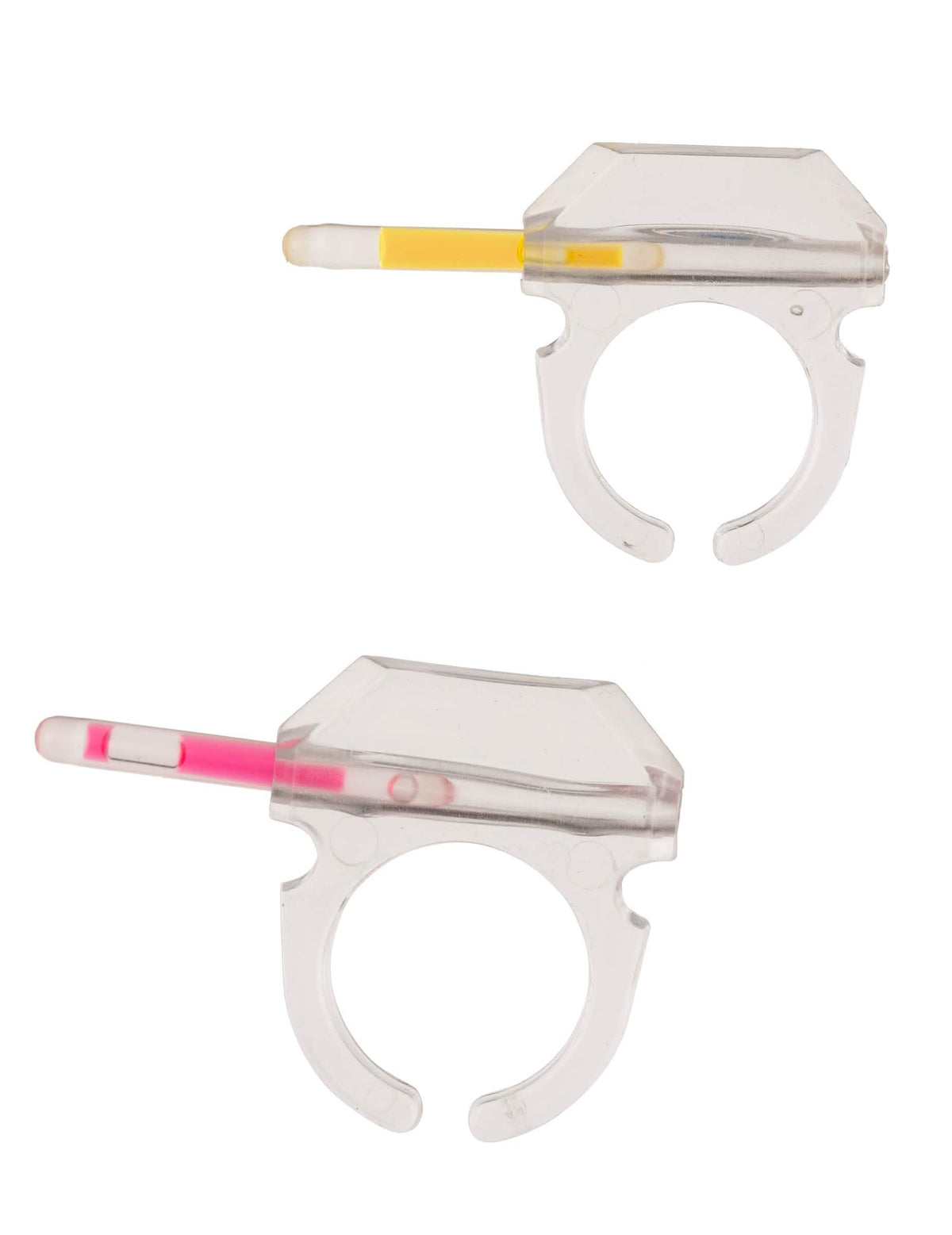 Bague phosphorescente pour fête transparente avec bâtonnets jaune et rose