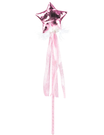 Baguette de fée pour fille rose pastel avec rubans et étoile brillante