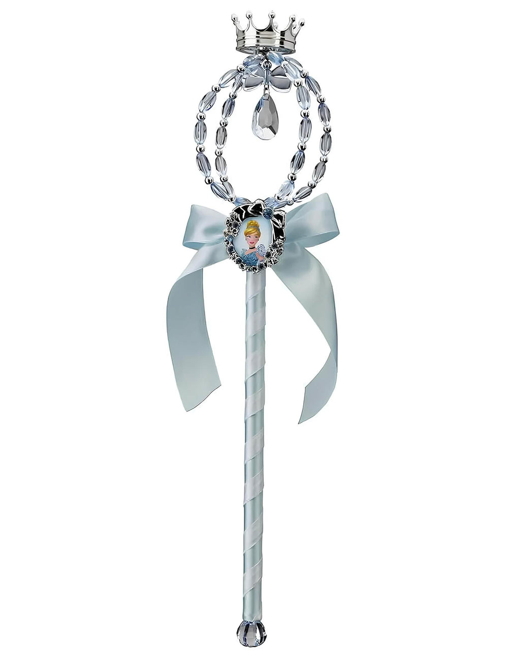 Baguette magique Cendrillon pour enfant bleue avec perles et couronne argentée