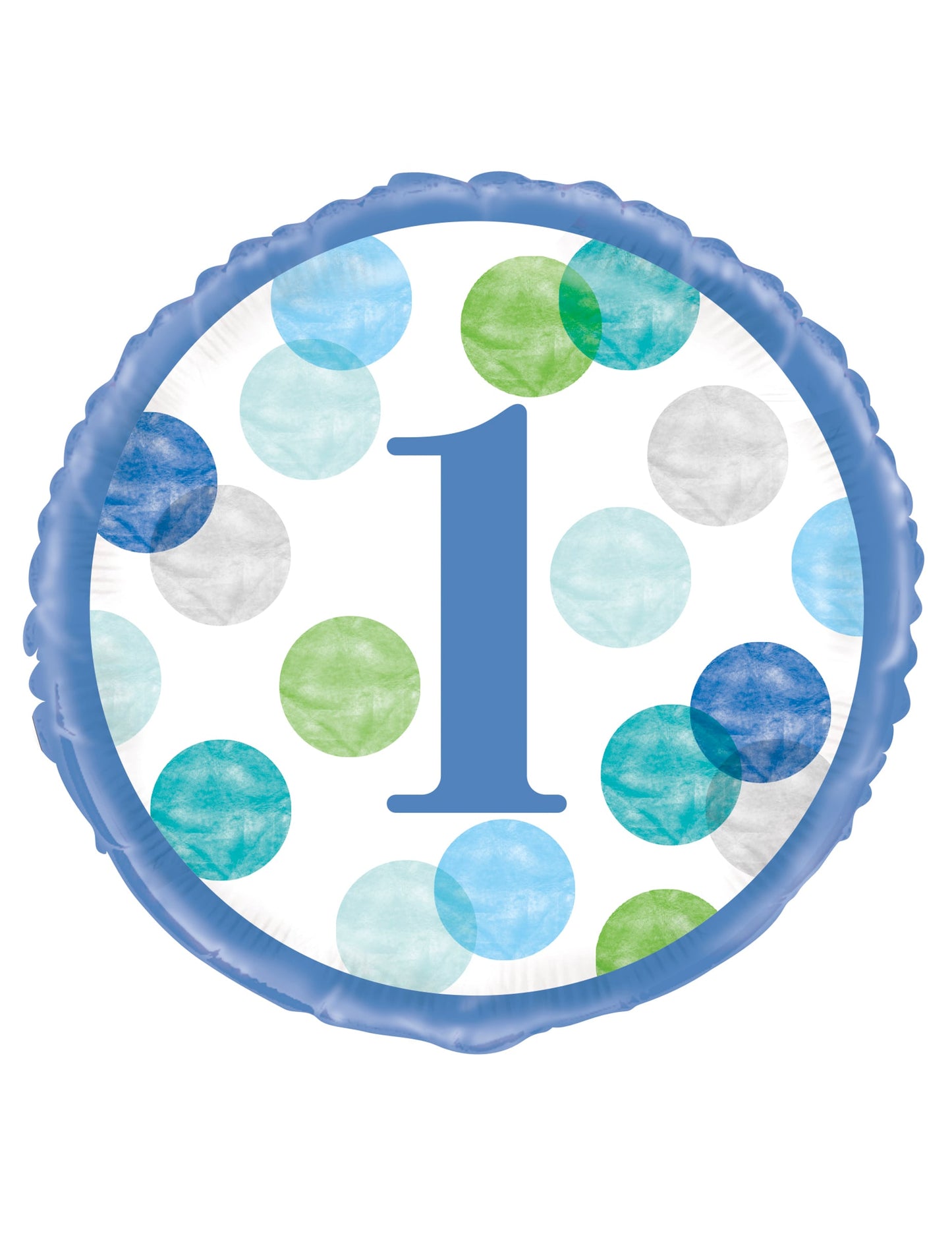 Ballon aluminium 1er anniversaire pour enfant blanc et bleu à pois pastel