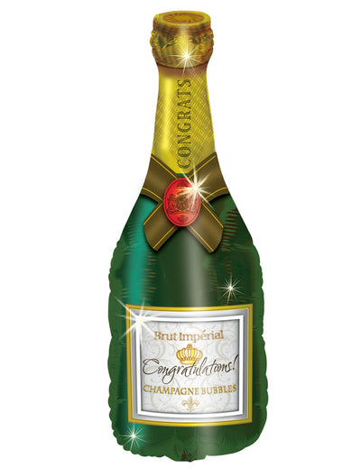 Ballon aluminium bouteille de champagne pour fête vert et doré avec inscription Congratulations
