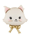 Ballon aluminium Chaton pour fête beige et doré avec nœud papillon