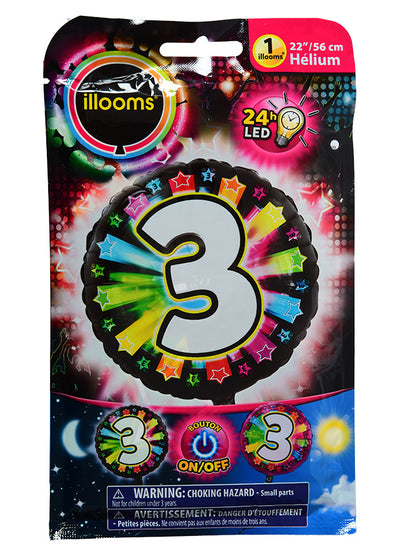 Ballon aluminium chiffre 3 multicolore LED Illooms