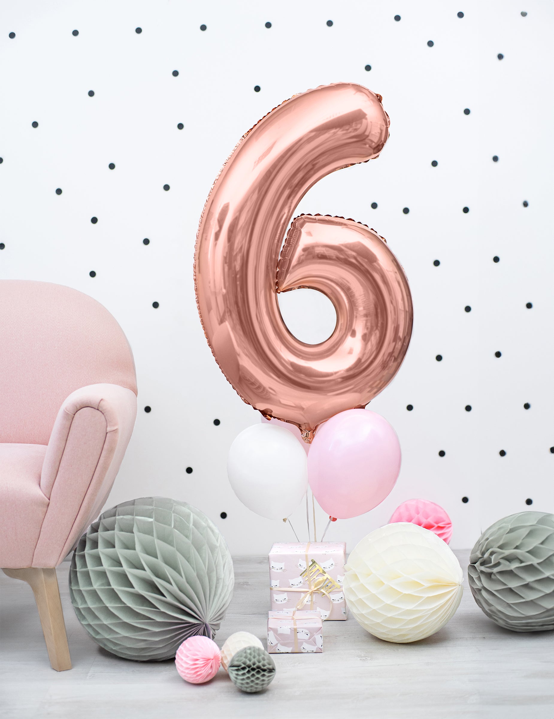 Chiffre 6 du ballon aluminium chiffre pour fête rose gold