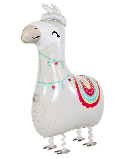 Ballon aluminium géant Walking Lama pour fête blanc et multicolore