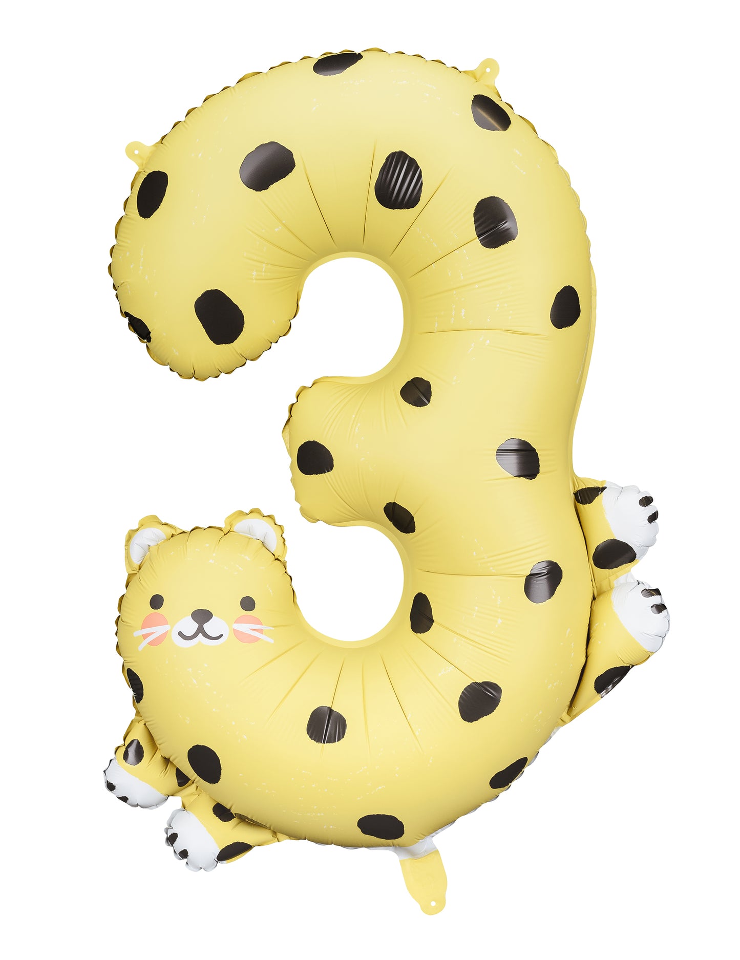 Ballon aluminium guépard chiffre 3 pour enfant jaune à taches noires