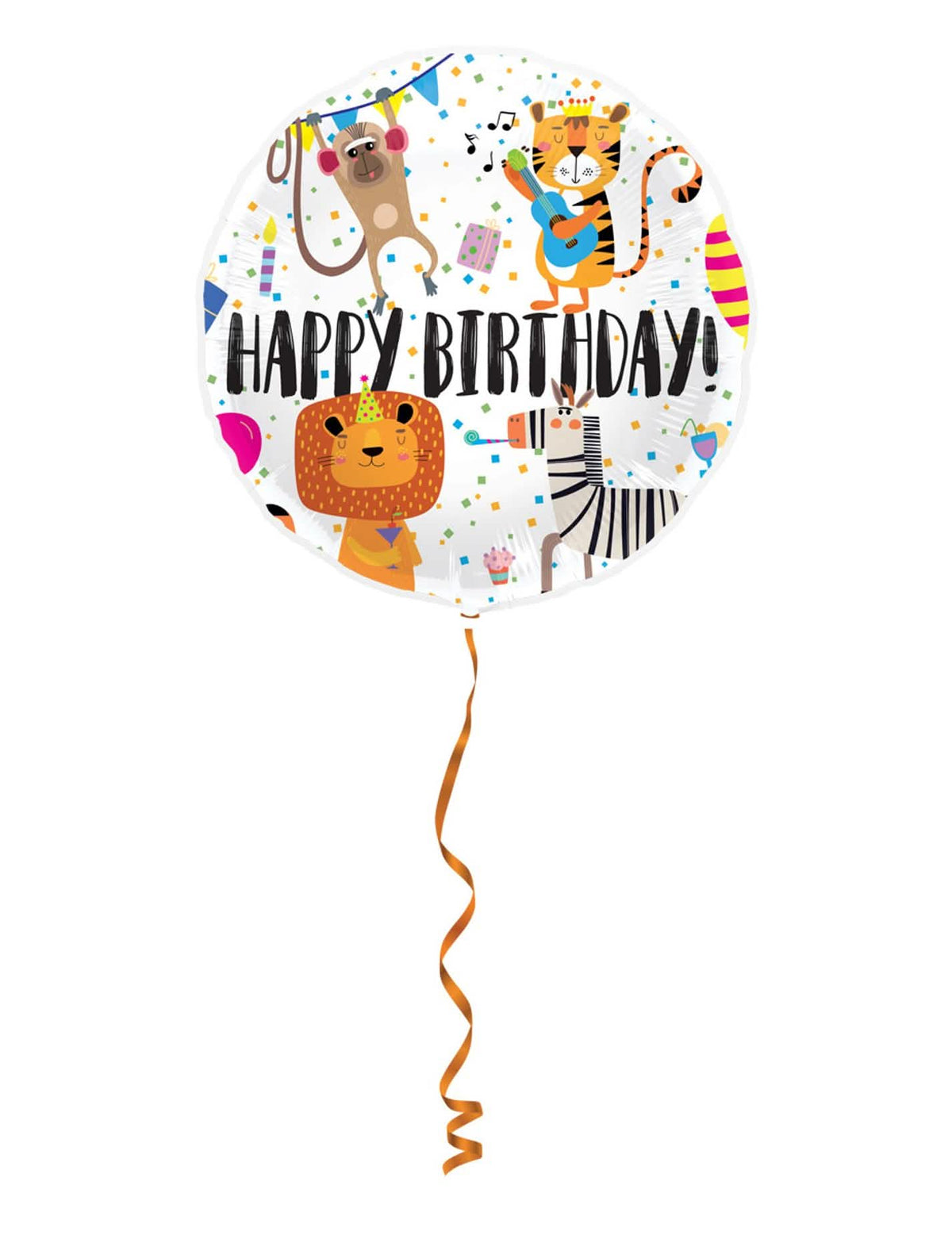 Yleiskatsaus nauhalla Happy Birthday -alumiinipallosta eläimet