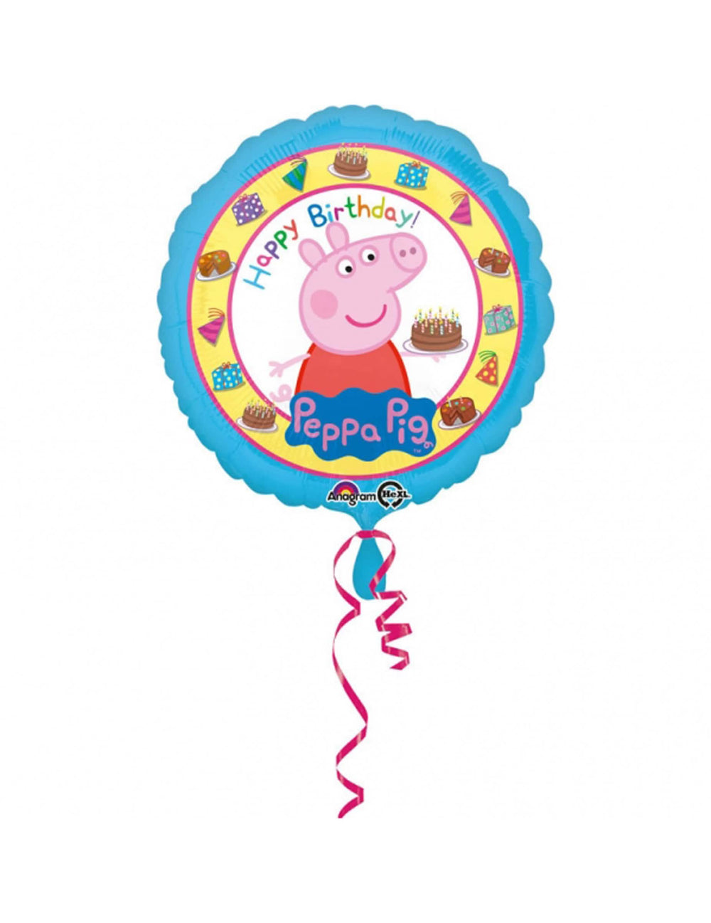 Alumiininen Happy Birthday Pipsa Possu -ilmapallo lapsille sininen synttäritkakun kanssa