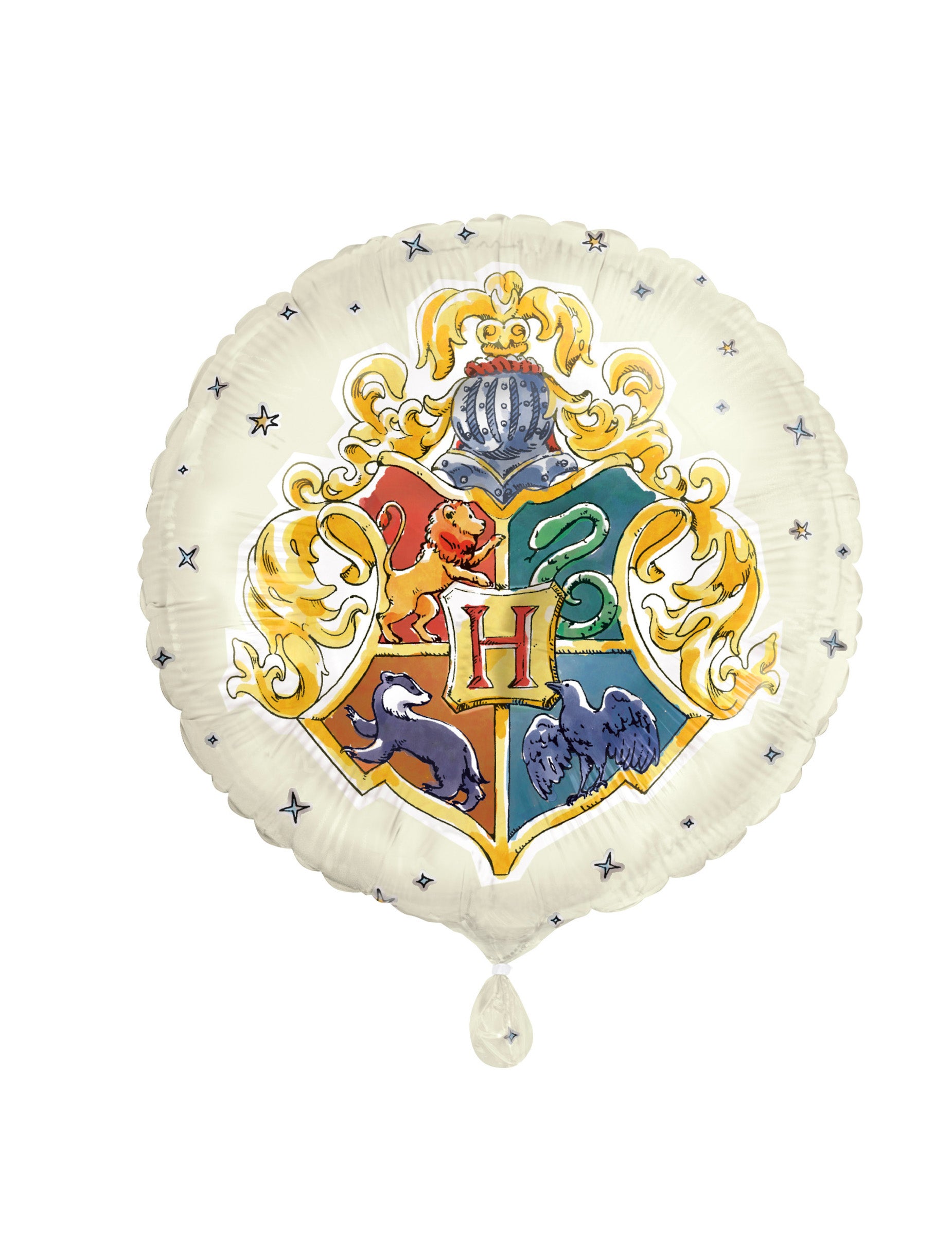 Ballon aluminium Harry Potter blanc cassé avec blason de Poudlard