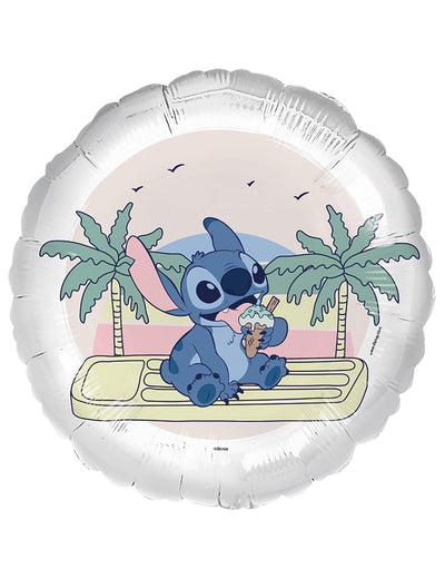 Ballon aluminium Ice cream Stitch blanc avec motif tropical et crème glacée