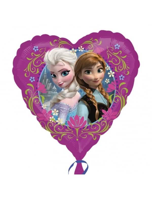 Alumiininen sydänilmapallo Frozen-lapsille violetti Annan ja Elsan kanssa