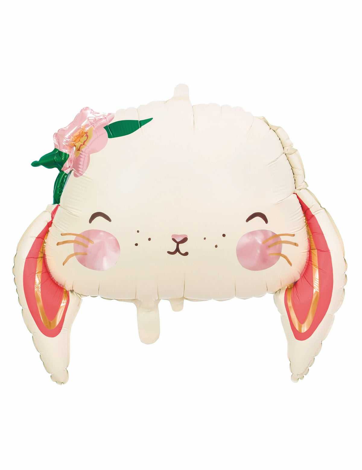 Ballon aluminium lapin mignon crème avec fleur rose