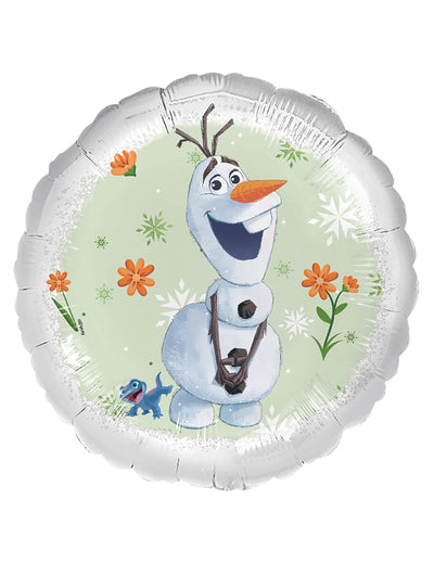 Ballon aluminium Olaf La reine des neiges pour enfant blanc et vert avec motifs de fleurs