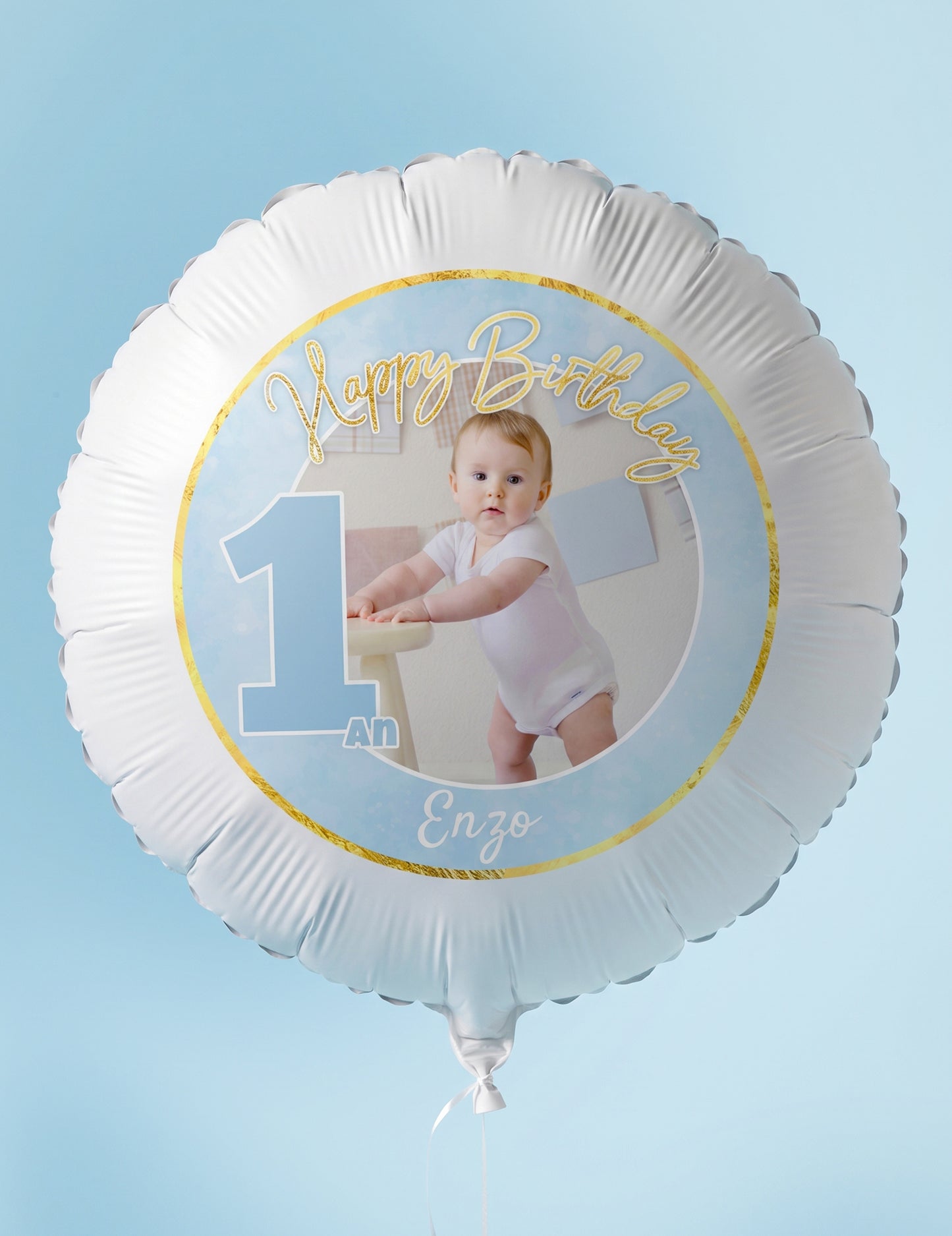Personoitava alumiinipallo 1-vuotiaalle, sininen ja kultainen, 50 cm