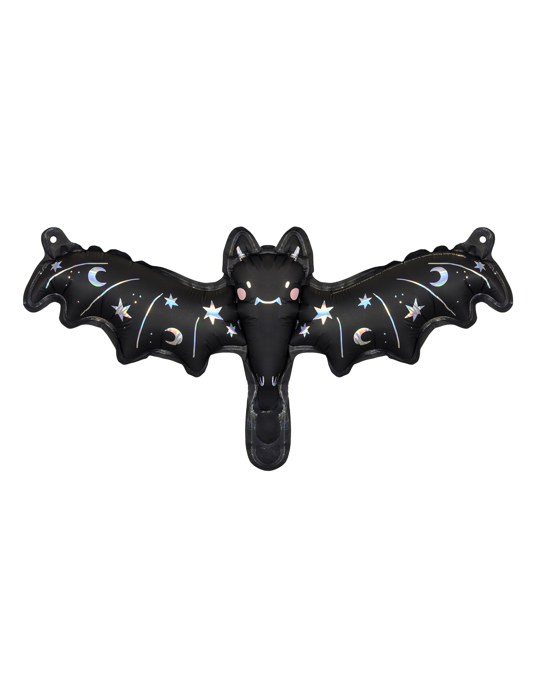 Ballon aluminium petite chauve-souris pour Halloween noir avec motifs lunes et étoiles holographiques