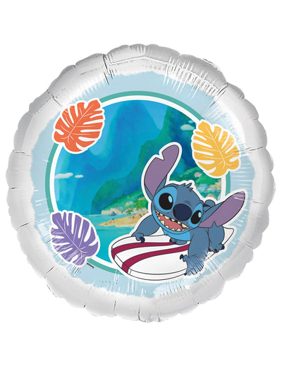 Alumiininen Stitch-surffaaja-ilmapallo lapsille, sininen ja valkoinen trooppisilla lehdillä