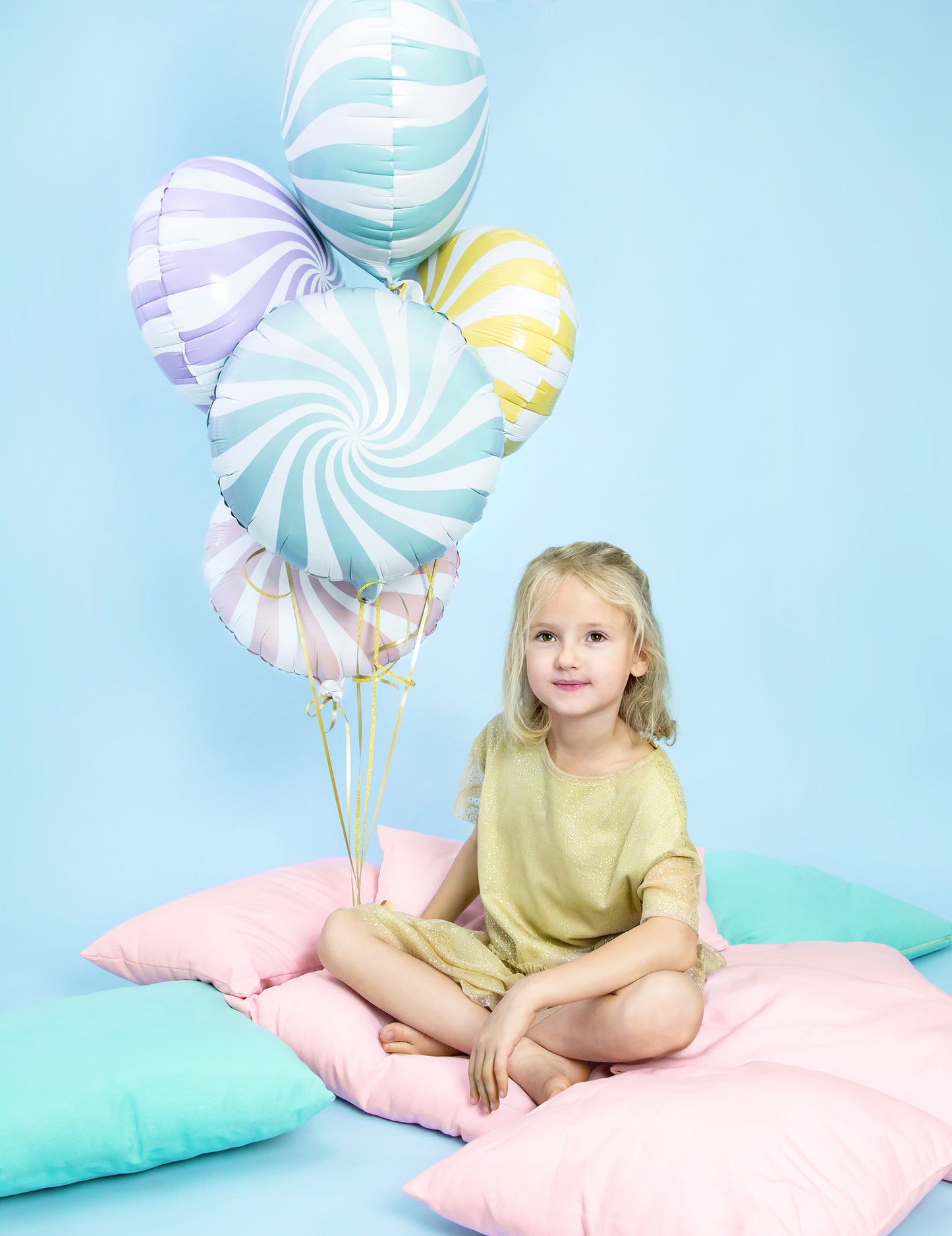 Bouquet du ballon aluminium sucette pour fête turquoise et blanc