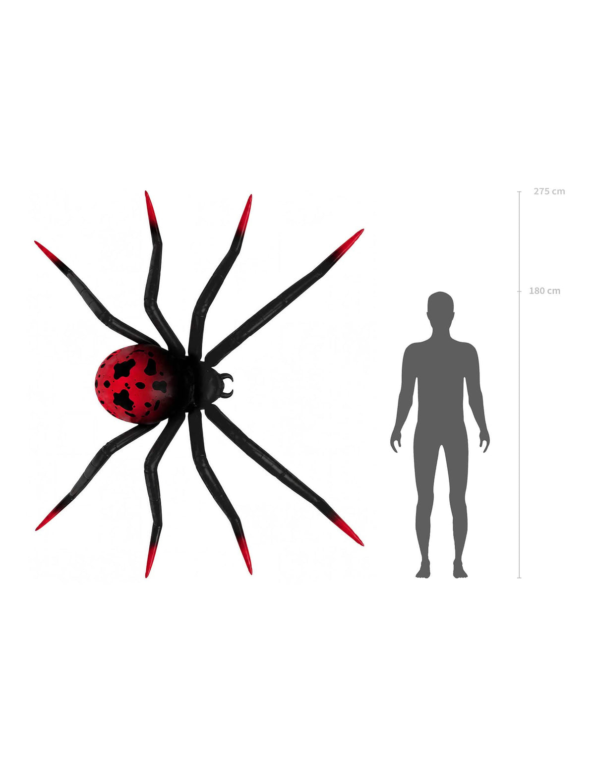 Seisova alumiinifoliopallo XXL-hämähäkki musta ja punainen 275 x 152 cm