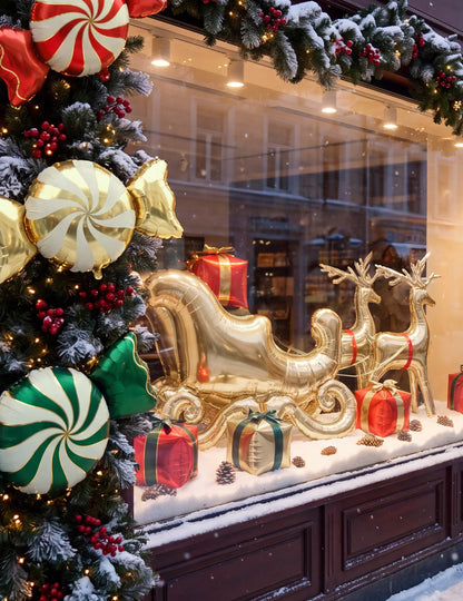 Foliopallo Joulupukin kultainen reki 114 x 87 cm
