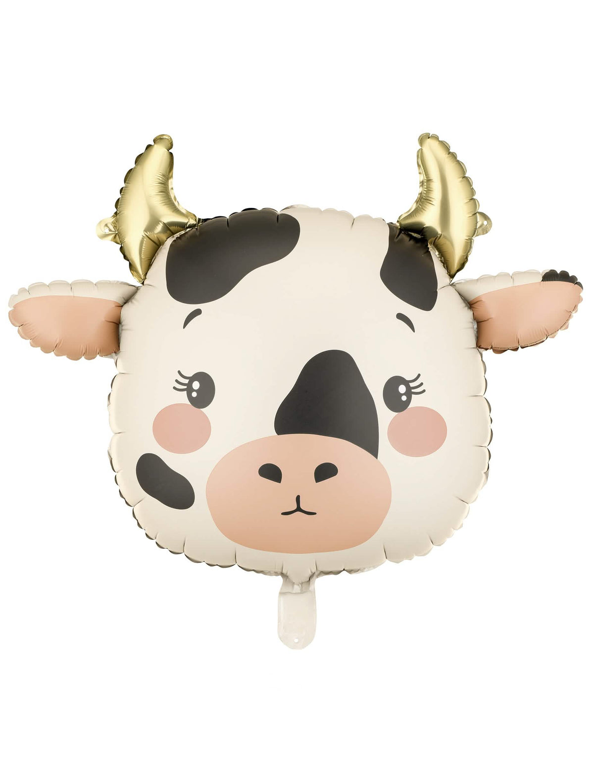 Ballon aluminium Vache pour fête blanc et noir avec cornes dorées