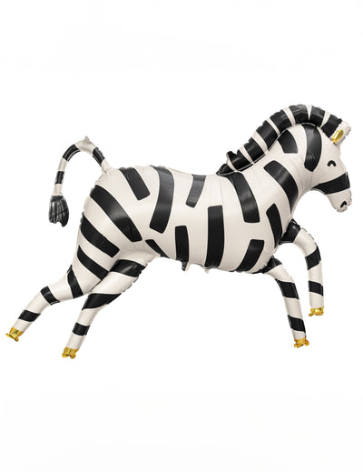 Ballon aluminium zèbre pour fête noir et blanc avec détails dorés
