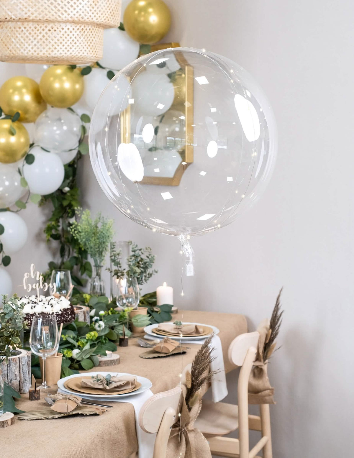 Décoration de table du ballon bulle cristal transparent pour fête avec LED blanches