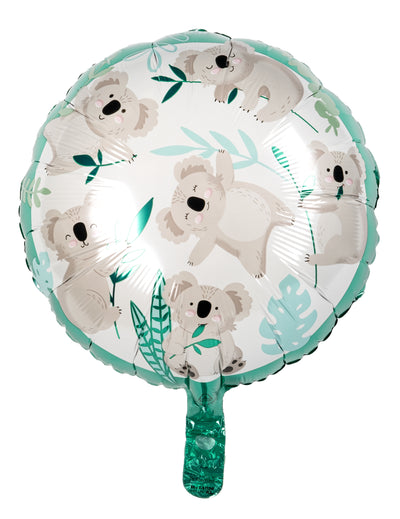 Ballon en aluminium koala pour anniversaire blanc et vert avec motifs de feuilles