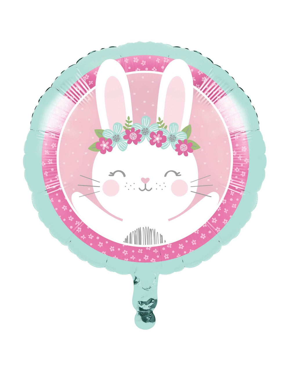 Ballon en aluminium petit lapin pour décoration de baby shower rose et vert menthe avec couronne de fleurs