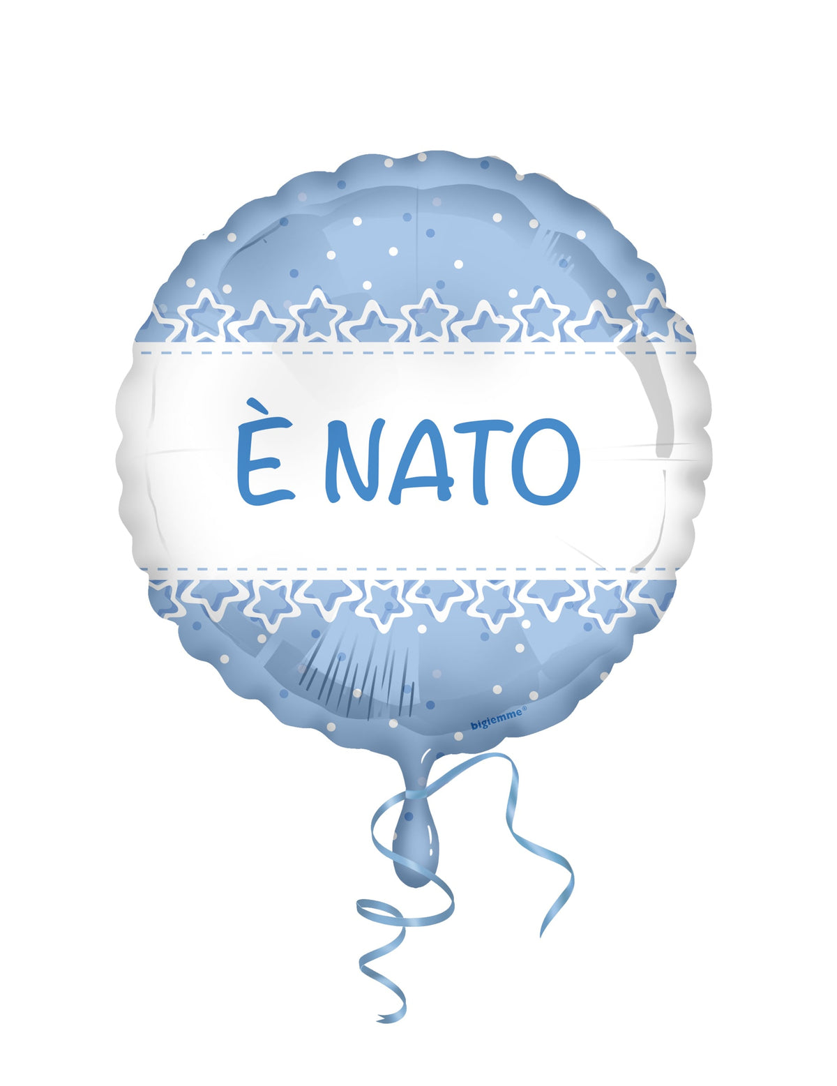Ballon en feuille étoiles de baptême pour garçon bleu clair avec inscription È NATO