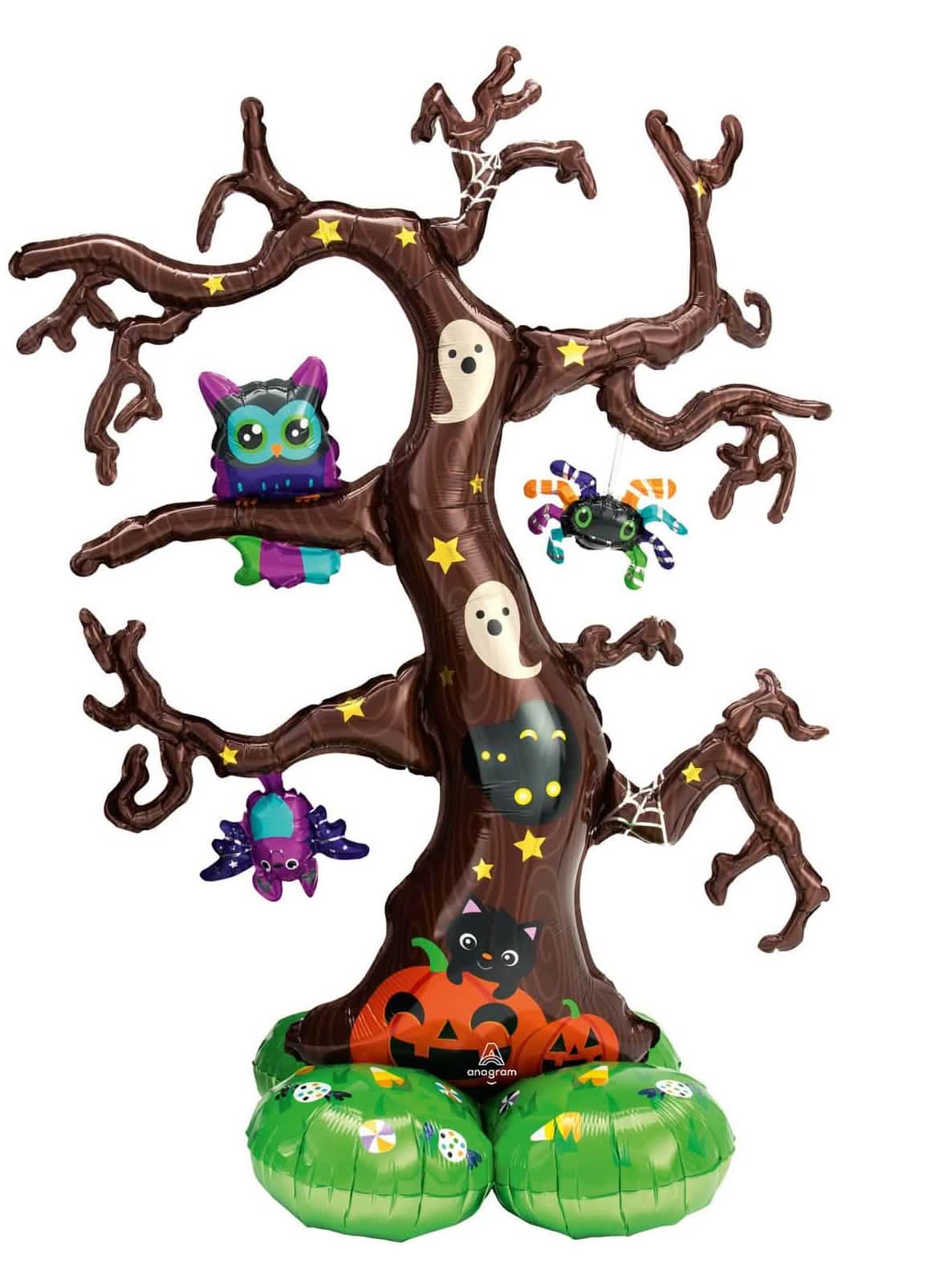 Ballon aluminium géant Airloonz arbre d'Halloween pour fête marron autoportant avec motifs