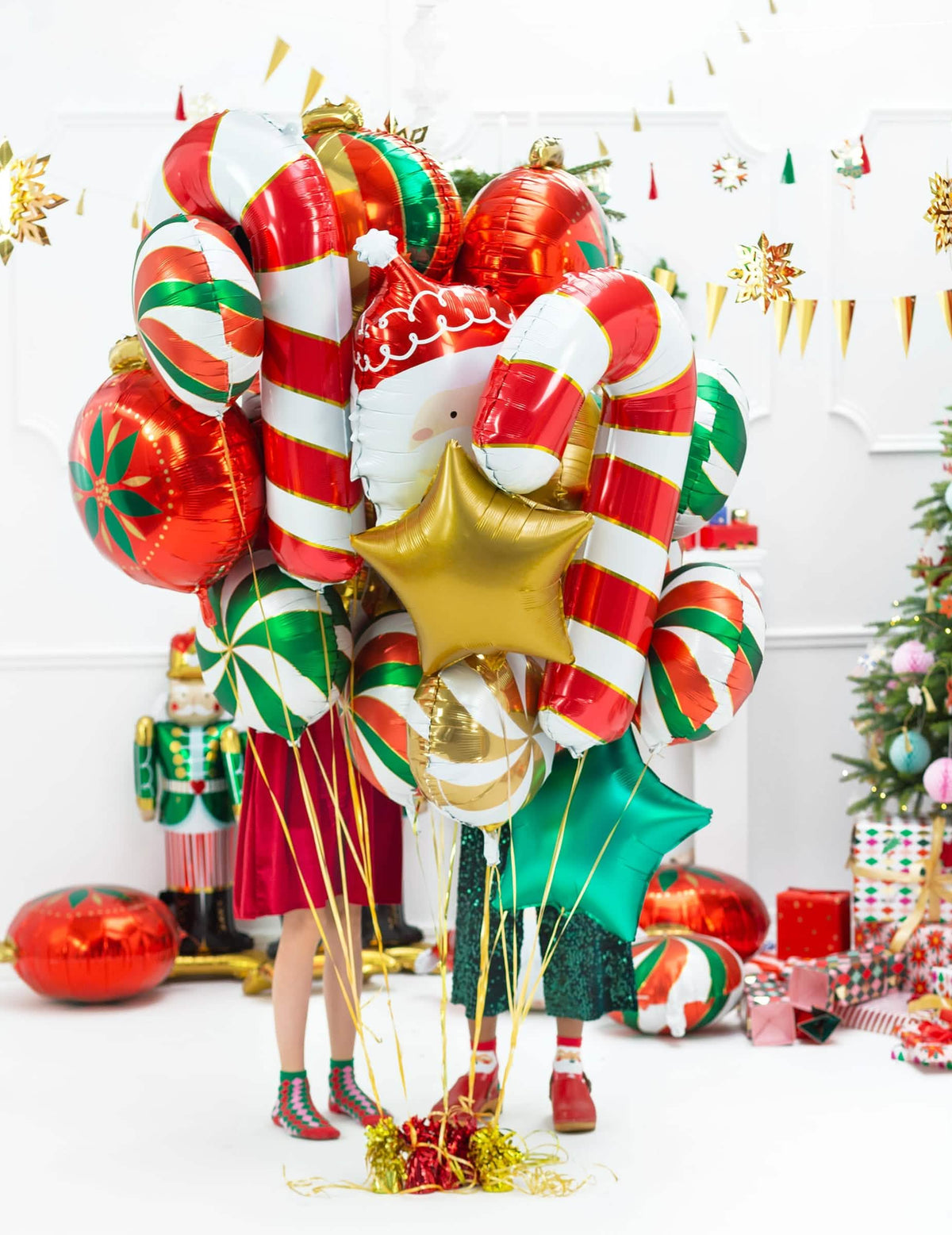 Bouquet de ballons de fête du ballon géant en aluminium sucre d'orge pour décoration Noël rouge et blanc